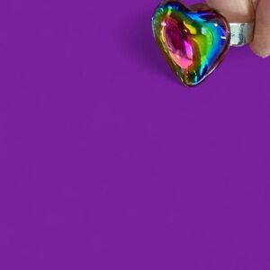 Rainbow holographic heart ring #ravejewels